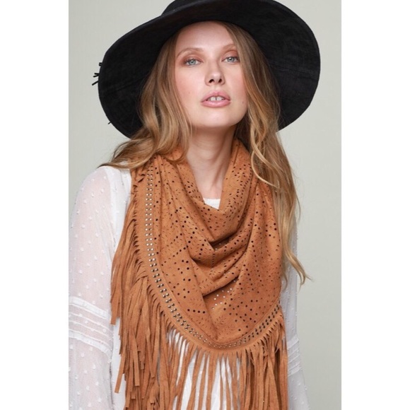 Accessories - Vegan Suede Wrap with Fringe Detail
